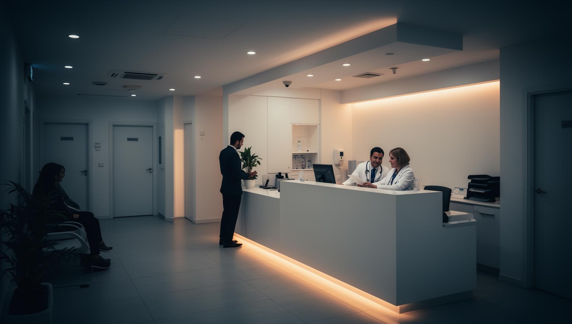 Medical clinic reception greeting a patient