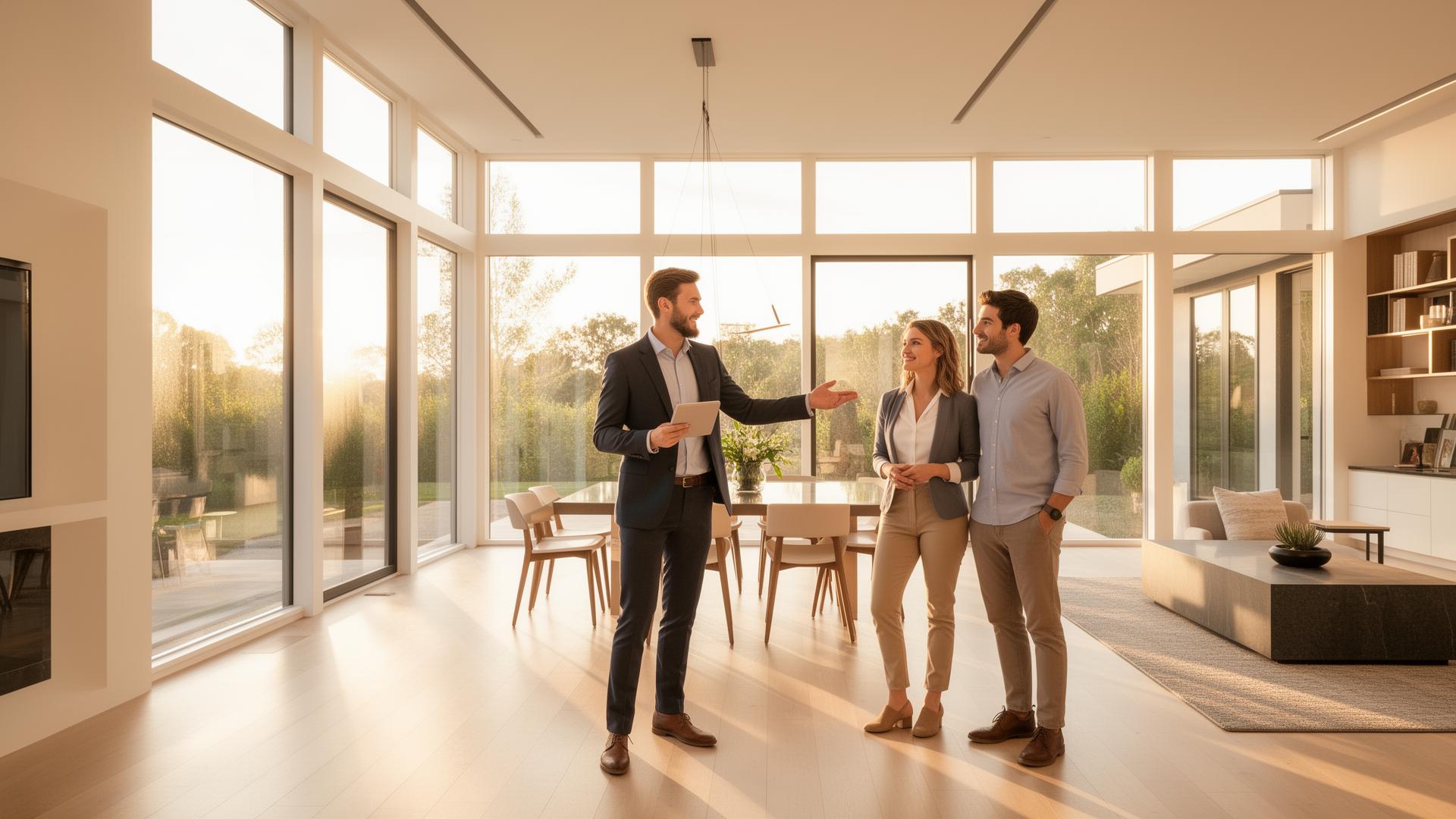 Real estate agent showing a home to clients